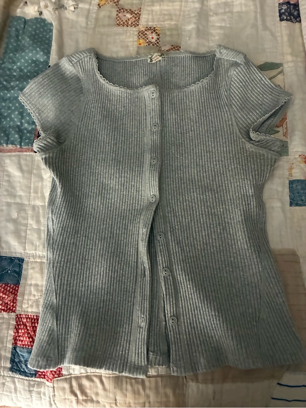 Heather Gray Ribbed Button-Front Women’s intimately Top